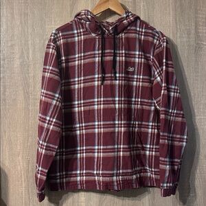 Lost Burgundy Plaid Hooded Pullover Sweater Size Medium